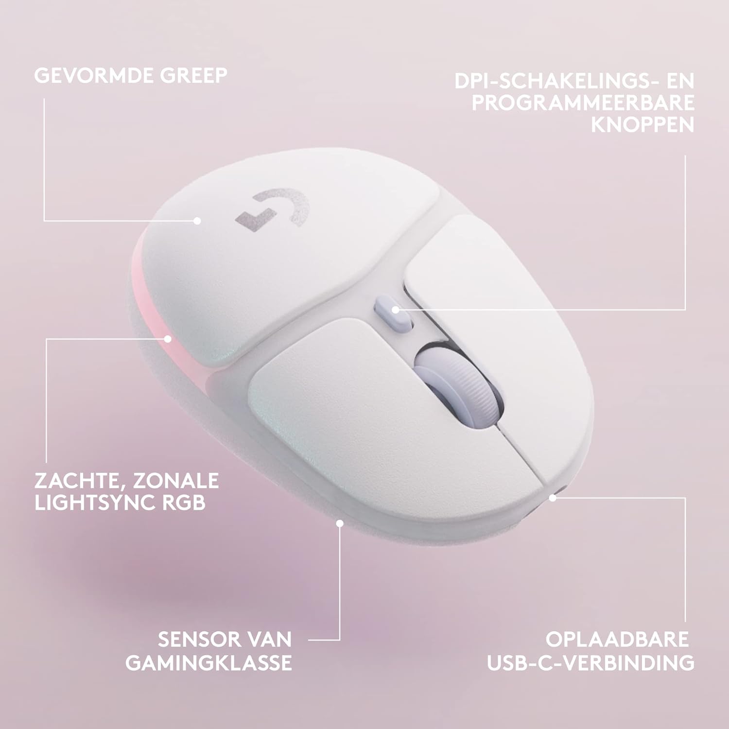 Logitech G G705 Wireless Gaming Mouse, Customisable LIGHTSYNC RGB Lighting, LIGHTSPEED Wireless, Bluetooth Connectivity, Lightweight, PC/Mac/Laptop - White Mist