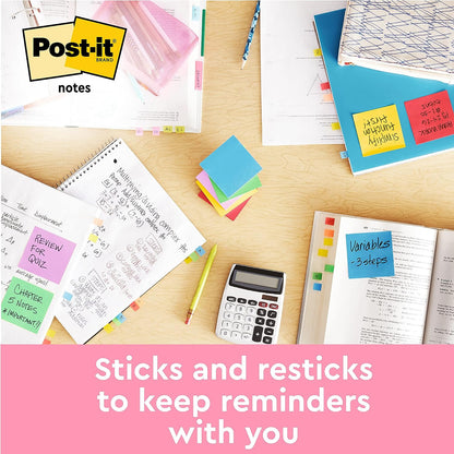 Post-it Notes Energetic Color Collection, Pack of 12 Pads, 100 Sheets per Pad,38 mm x 51 mm, Yellow, Blue, Pink, Green Colors - Self-stick Notes For Note Taking, To Do Lists & Reminders