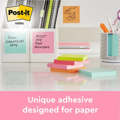 Post-it Notes Energetic Color Collection, Pack of 12 Pads, 100 Sheets per Pad,38 mm x 51 mm, Yellow, Blue, Pink, Green Colors - Self-stick Notes For Note Taking, To Do Lists & Reminders