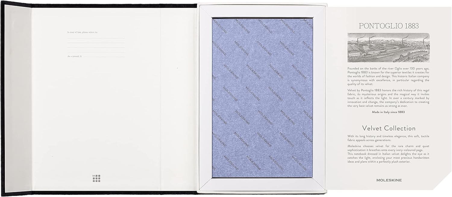 Moleskine Limited Edition Velvet Notebook, Hard Cover, Large (6" x 9"), Ruled/Lined, Iris Purple, 240 Pages