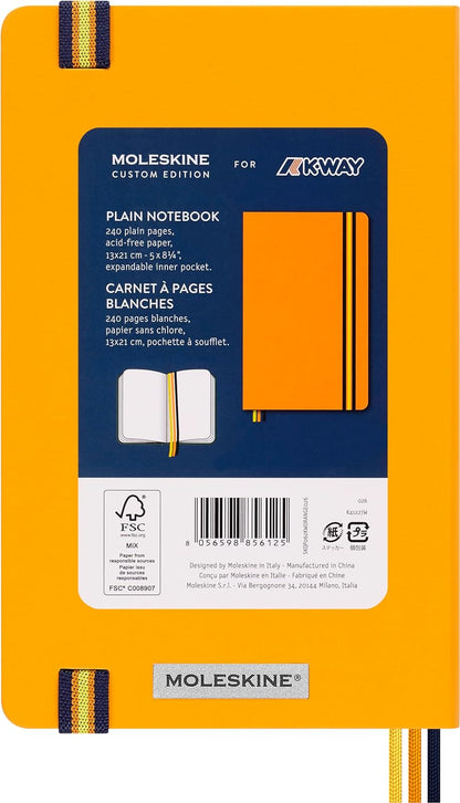 Moleskine x K-Way Notebook, Custom Edition Ruled Layout and Hard Cover Journal, Size Large 13x21 cm, Colour