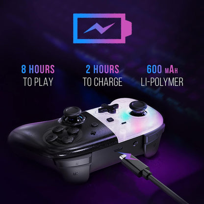 Oniverse White Star Wireless Switch Controller Switch Pro Controller LED Bluetooth Controller voor Switch OLED Switch Switch Lite (iOS en Android) Vibration Turbo Mode 6 assen Gyroscoop Wit