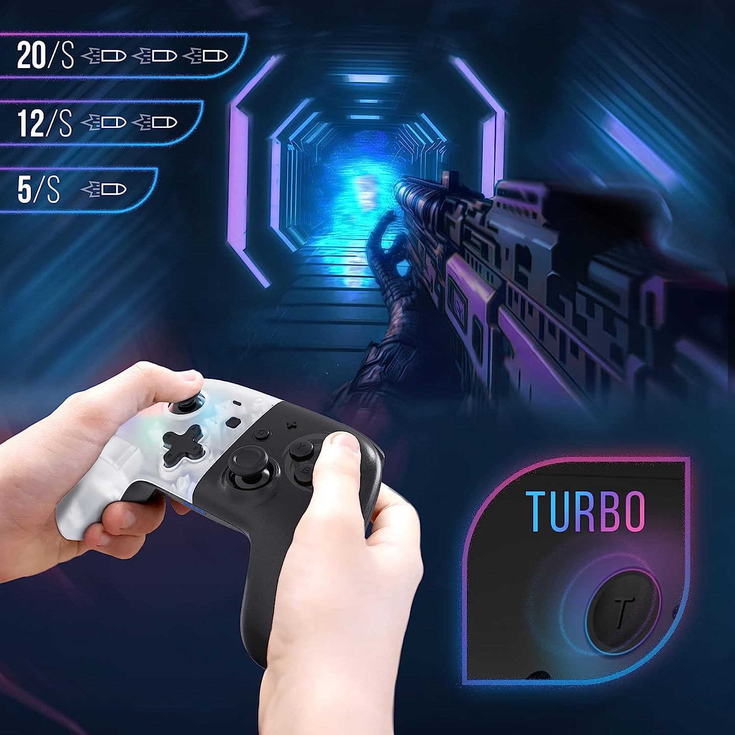 Oniverse White Star Wireless Switch Controller Switch Pro Controller LED Bluetooth Controller voor Switch OLED Switch Switch Lite (iOS en Android) Vibration Turbo Mode 6 assen Gyroscoop Wit