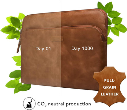 dbramante1928 - Skagen Pro+ Laptop Sleeve - Compatible With Macbook Pro (2020)/Air(2020) 13" - Made From Sustainably Sourced Full Grain Leather - Front Pocket For Extra Storage - Tan - (2nd Gen