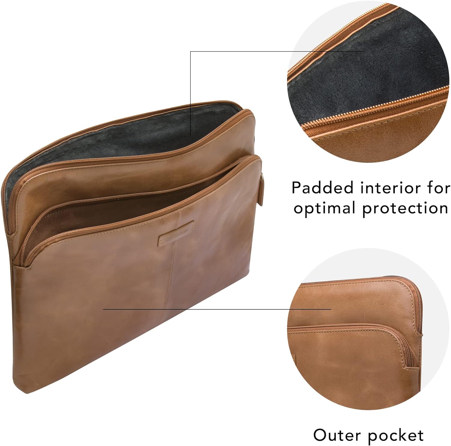 dbramante1928 - Skagen Pro+ Laptop Sleeve - Compatible With Macbook Pro (2020)/Air(2020) 13" - Made From Sustainably Sourced Full Grain Leather - Front Pocket For Extra Storage - Tan - (2nd Gen