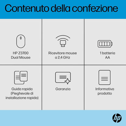 HP Z3700 Dual Black Wireless Mouse - Compatible with Chrome, PC or Mac - Bluetooth 5.0 - Wireless - 1600 DPI Optical Multi-Surface Sensor - AES technology - Up to 16 Months Battery