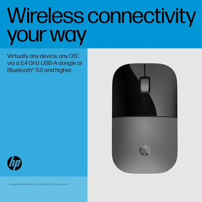 HP Z3700 Dual Silver Wireless Mouse - Compatible with Chrome, PC or Mac - Bluetooth 5.0 - Wireless - 1600 DPI Optical Multi-Surface Sensor - AES technology - Up to 16 Months Battery