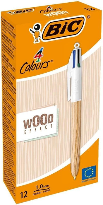 Bic Box of 12 Pens 4 Colours Wood