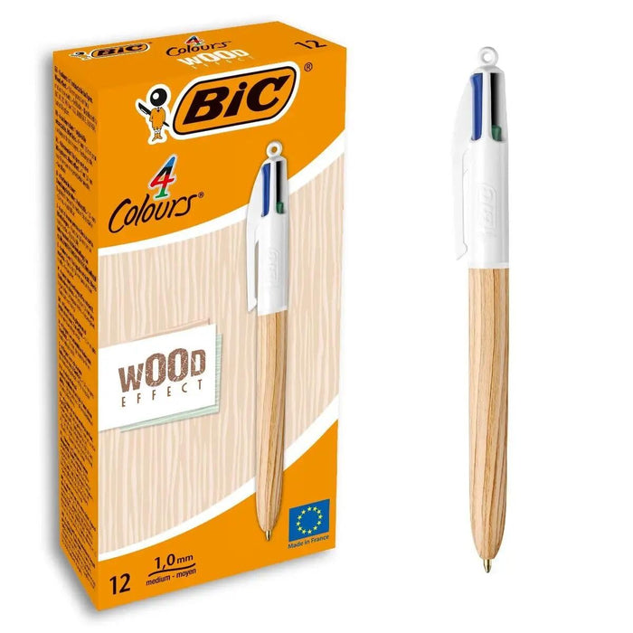 Bic Box of 12 Pens 4 Colours Wood