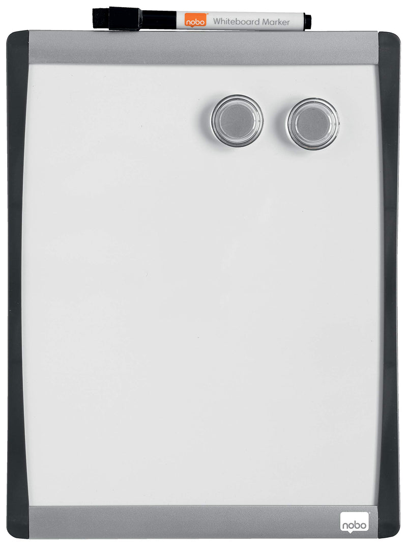 Nobo Mini Magnetic Whiteboard With Arched Frame, Wall Mountable, Includes Whiteboard Pen, Magnets & Foam Adhesive Pads, Home/ Office, 215 x 280 mm, White, 1903778