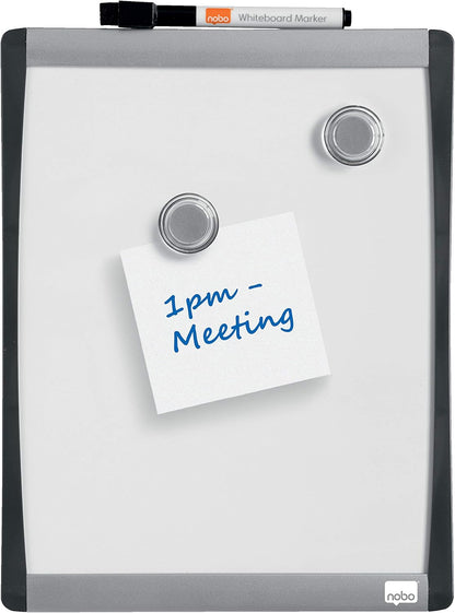 Nobo Mini Magnetic Whiteboard With Arched Frame, Wall Mountable, Includes Whiteboard Pen, Magnets & Foam Adhesive Pads, Home/ Office, 215 x 280 mm, White, 1903778
