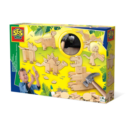 SES Creative 00942 Woodwork set-Dinosaurs, Multi, One size