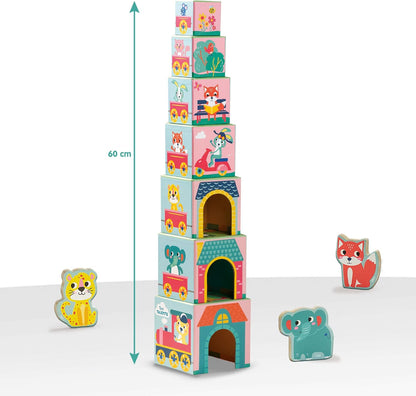 SES Creative 13142 Stapelwürfel Set mit Tierfiguren, Farbenfrohes Lernspielzeug für Babys