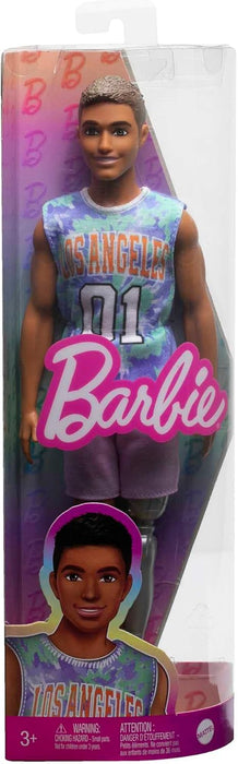 Barbie Ken Fashionistas Doll #212 with Prosthetic Leg, Wearing Los Angeles Jersey and Purple Shorts with Sneakers, HJT11