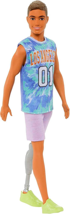 Barbie Ken Fashionistas Doll #212 with Prosthetic Leg, Wearing Los Angeles Jersey and Purple Shorts with Sneakers, HJT11