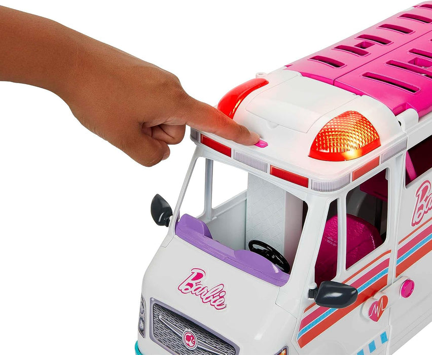 Barbie Ambulance and Hospital Playset, Emergency Vehicle with Lights and Sounds Transforms into Care Clinic, 20 Doll Accessories, Toys for Ages 3 and Up, One Barbie Vehicle, HKT79
