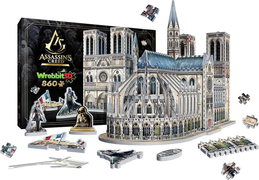 Wrebbit3D – Assassin’s Creed Unity - Notre-Dame 3D Jigsaw Puzzle - 860 Pcs, Includes References from Ubisoft’s Video Game, Using Unique ¼” Thick Foam Back Jigsaw Puzzle Pieces Providing Sturdy Design