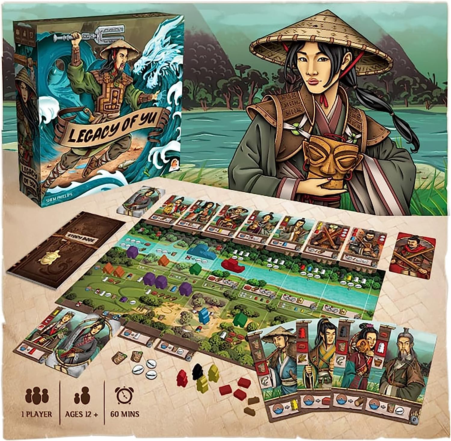 Legacy of Yu - Solo Campaign Style Board Game, Set in Ancient China, Garphill Games, Renegade, Ages 14+, 1 Player