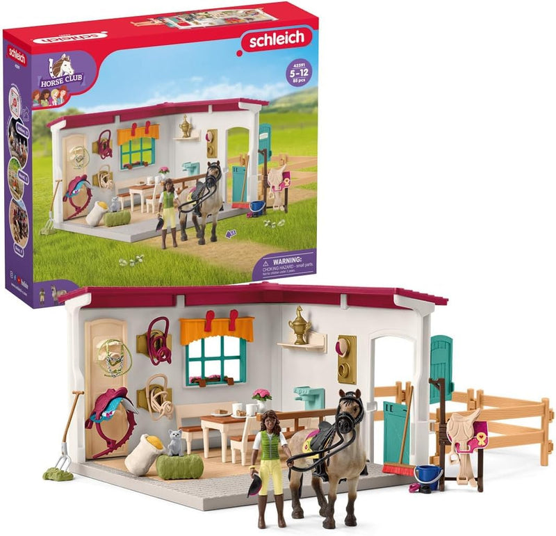 Schleich 42591 Horse Club – Sellerie du Centre équestre, Coffret avec 85 éléments Inclus Dont 1 Cheval et 1 Personnage, Coffret Figurines pour Enfants dès 5 Ans