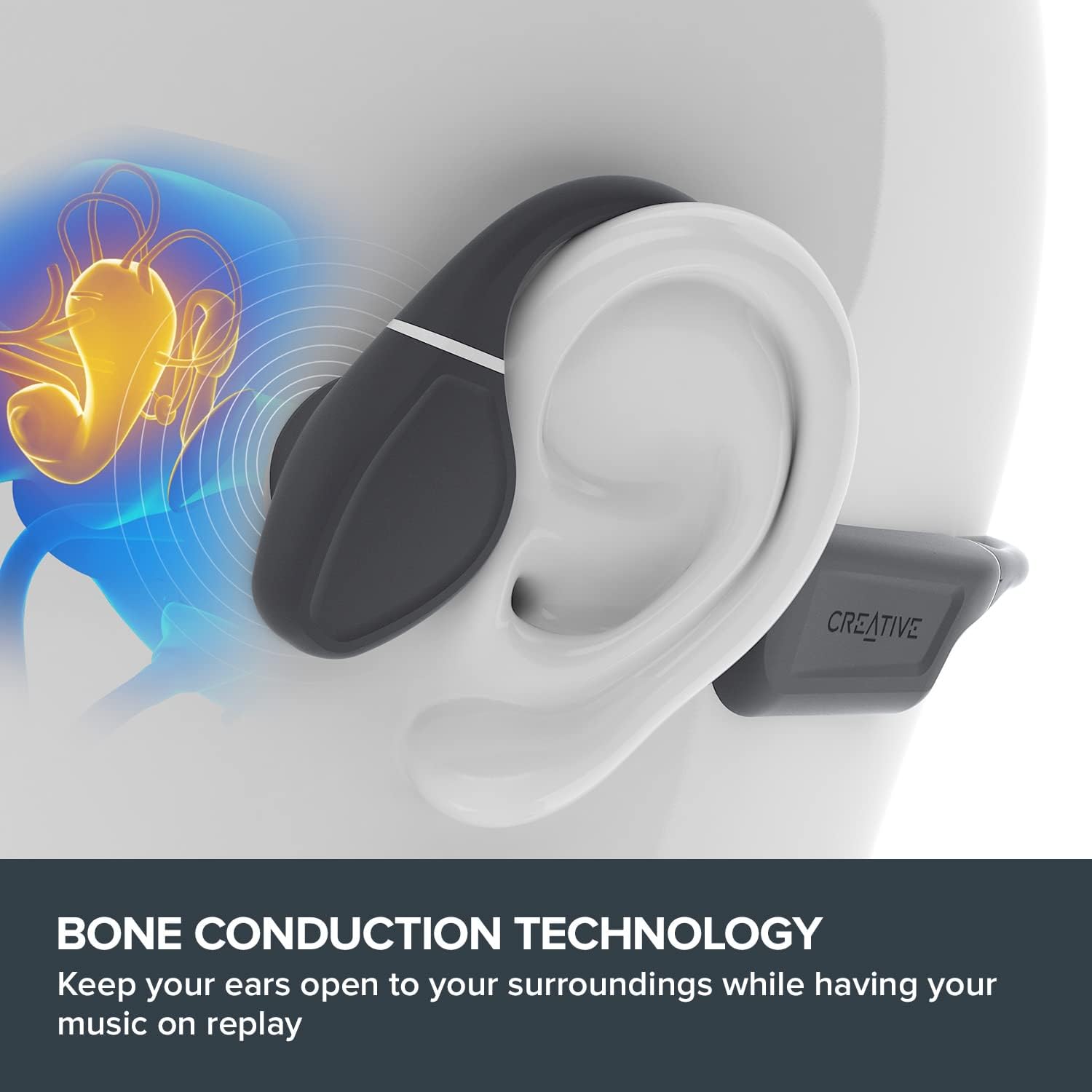 Creative Outlier Free Wireless Bone Conduction Headphones with Bluetooth 5.3, IPX5 Sweat and Water Splash Resistance, Multipoint Connectivity, Up to 10 Hours of Battery life, Built-in Mic