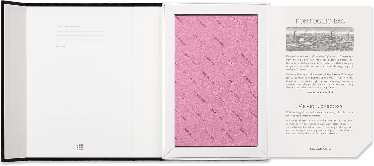 Moleskine Lined Notebook, Limited Edition Velvet Collection, Velvet Hard Cover and Elastic Closure, Pink Colour, Large Format, 144 Pages