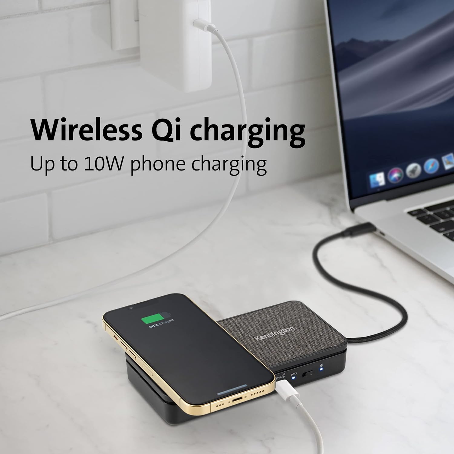 Kensington SD1700p USB C Docking Station, Dual Monitor 4K Portable Mobile Dock with Qi Charging Station, 100W Power Pass-Through, 2 x HDMI Ports, 2 x USB-A 3.2 Ports & USB-C 3.2 Gen2 Port (K32800WW) Qi-Station USB-C Mobile Docking Station