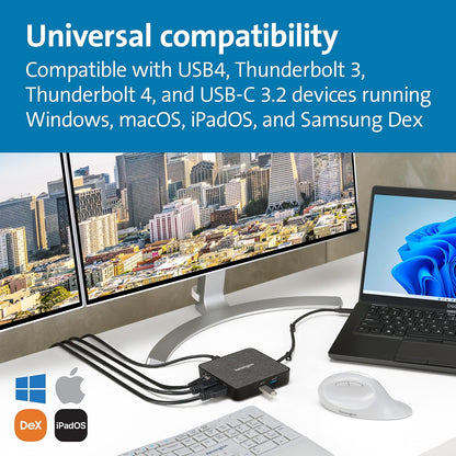 Kensington MD120U4 USB4 Docking Station, Dual Monitor 8K Portable Mobile Dock, Thunderbolt 3 & Thunderbolt 4 Dock, 100W Power Pass Through, 2 HDMI Ports, 2 USB-A Ports & USB-C Port (K32850WW