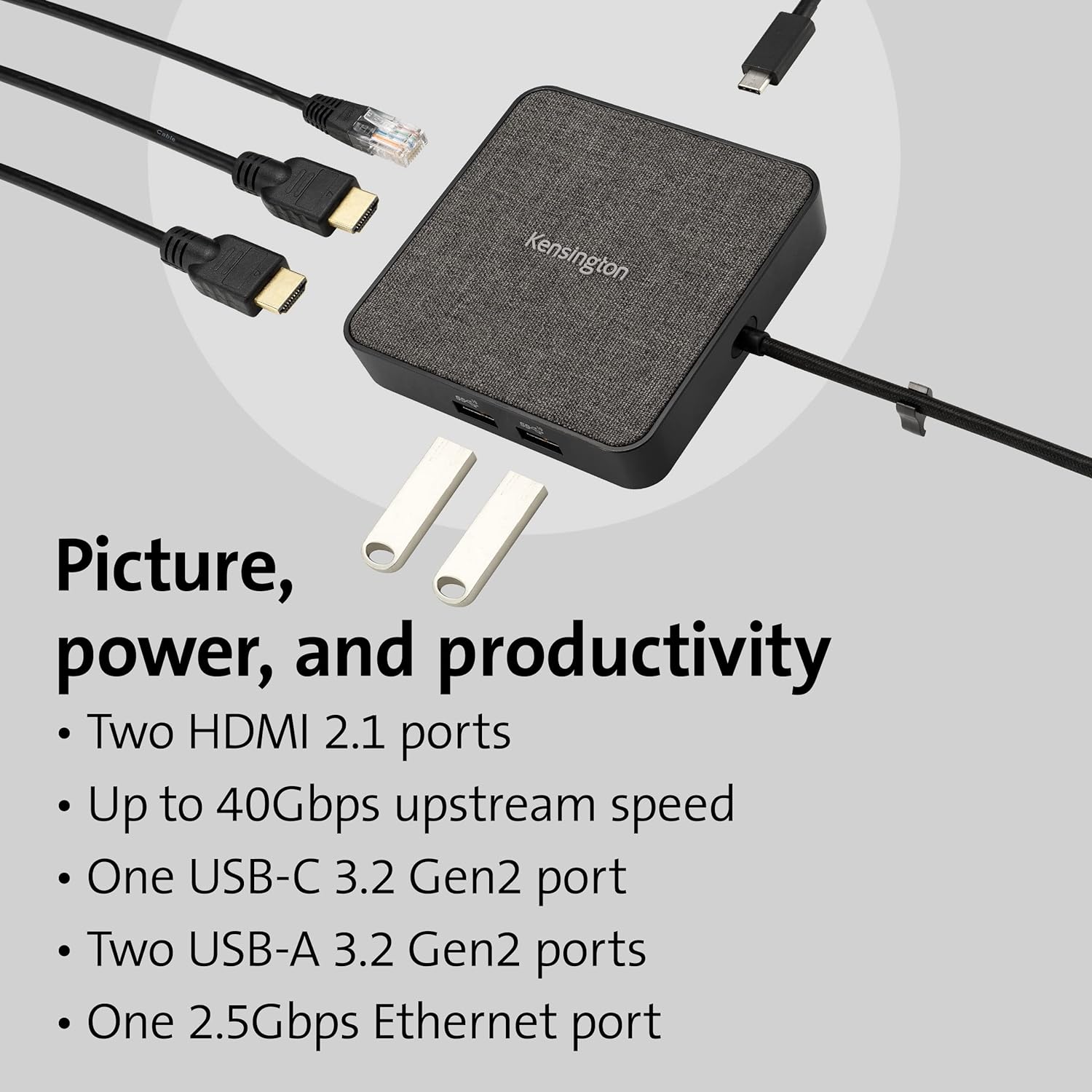 Kensington MD120U4 USB4 Docking Station, Dual Monitor 8K Portable Mobile Dock, Thunderbolt 3 & Thunderbolt 4 Dock, 100W Power Pass Through, 2 HDMI Ports, 2 USB-A Ports & USB-C Port (K32850WW