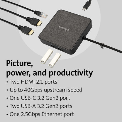 Kensington MD120U4 USB4 Docking Station, Dual Monitor 8K Portable Mobile Dock, Thunderbolt 3 & Thunderbolt 4 Dock, 100W Power Pass Through, 2 HDMI Ports, 2 USB-A Ports & USB-C Port (K32850WW