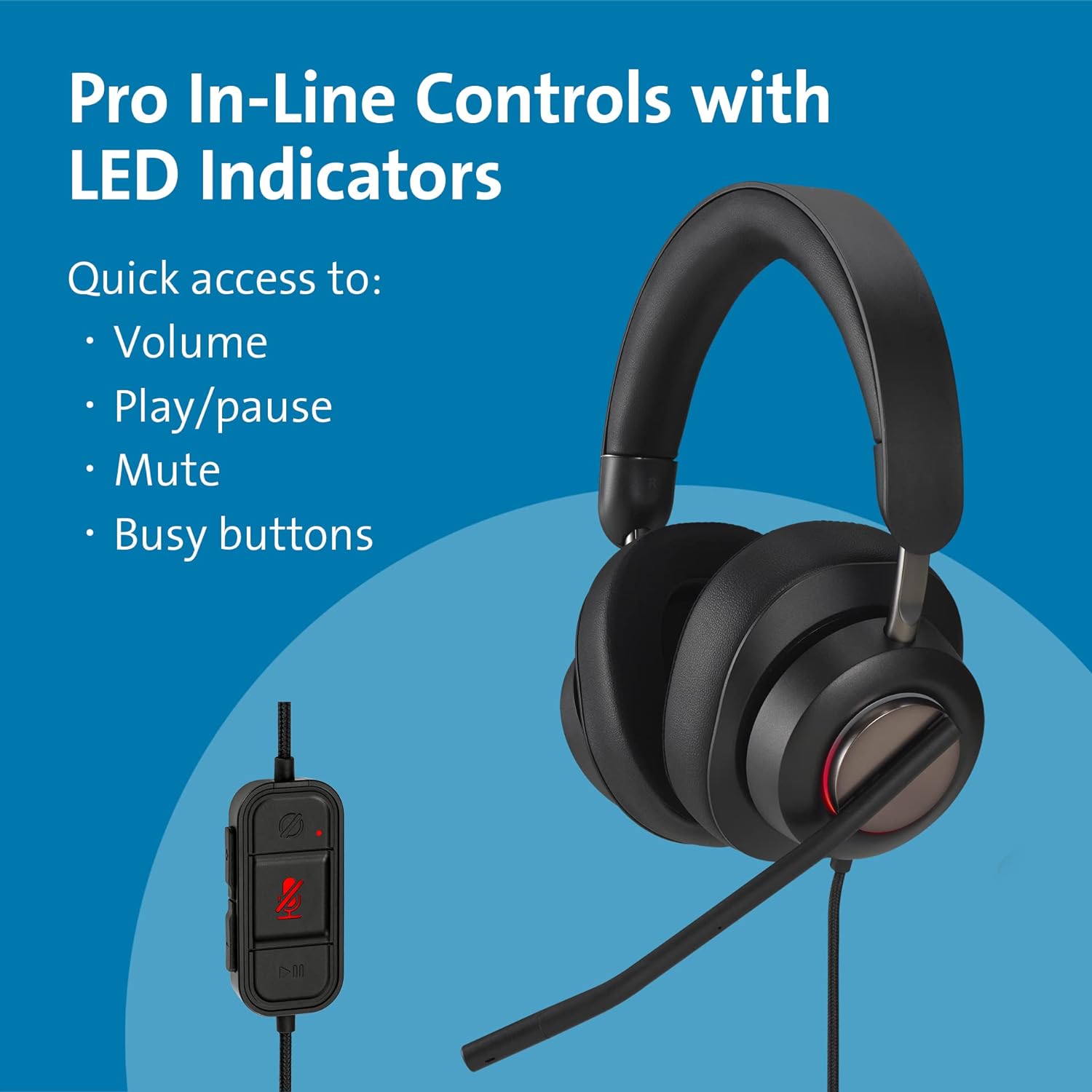 Kensington H2000 Over-Ear USB-C Headset with Microphone, Windows & Mac Compatible USB C Head Set with Mic, Universal Plug & Play Passive Noise Cancelling Headphones with Long 1.8 m Cable (K83451WW) H2