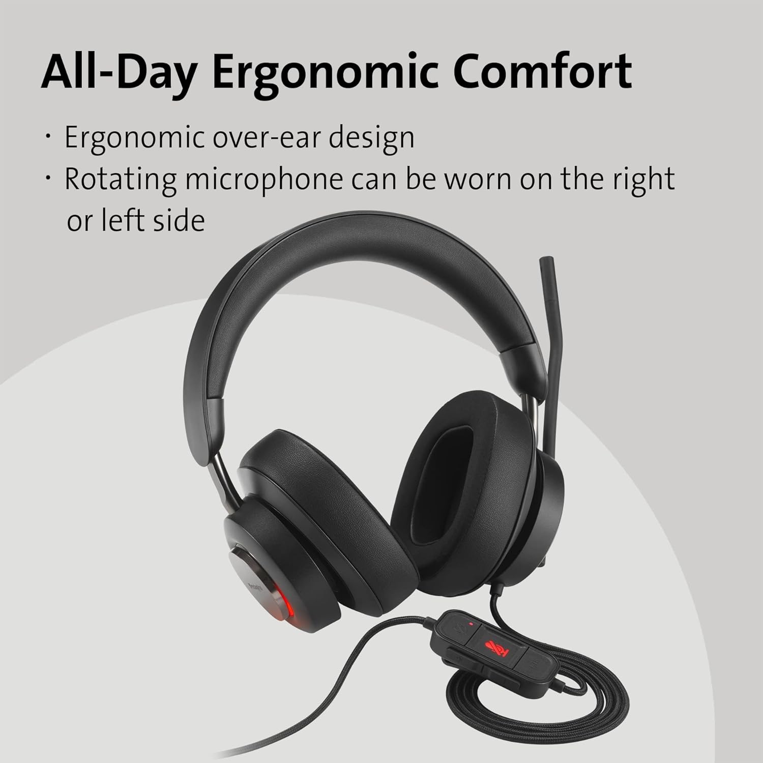 Kensington H2000 Over-Ear USB-C Headset with Microphone, Windows & Mac Compatible USB C Head Set with Mic, Universal Plug & Play Passive Noise Cancelling Headphones with Long 1.8 m Cable (K83451WW) H2