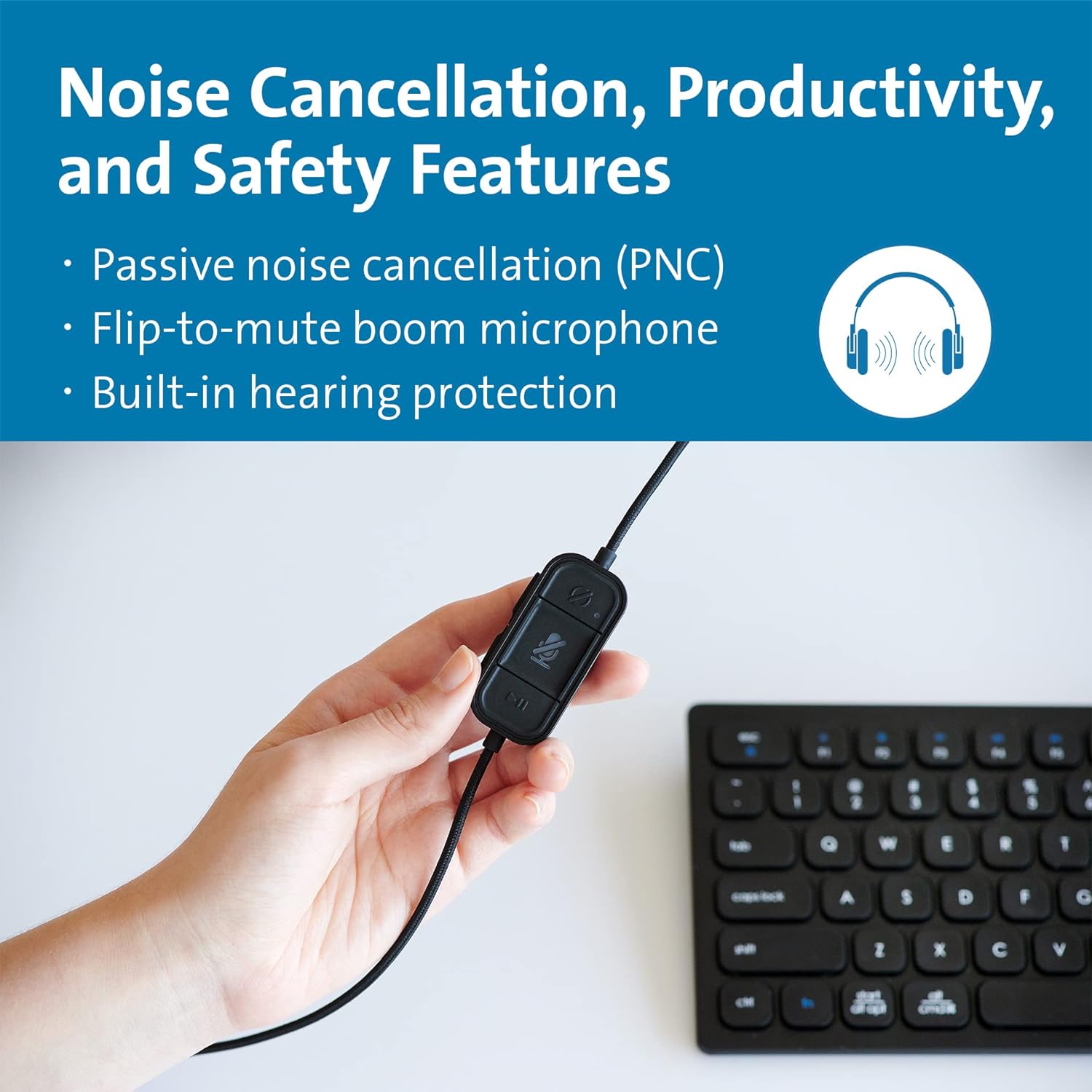 Kensington H2000 Over-Ear USB-C Headset with Microphone, Windows & Mac Compatible USB C Head Set with Mic, Universal Plug & Play Passive Noise Cancelling Headphones with Long 1.8 m Cable (K83451WW) H2