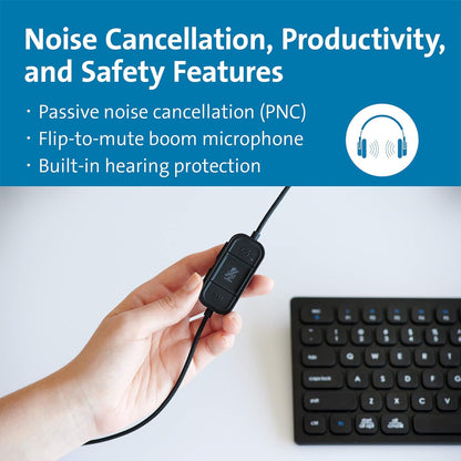 Kensington H2000 Over-Ear USB-C Headset with Microphone, Windows & Mac Compatible USB C Head Set with Mic, Universal Plug & Play Passive Noise Cancelling Headphones with Long 1.8 m Cable (K83451WW) H2