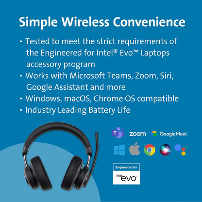 Kensington H3000 Over-Ear Bluetooth Wireless Headset with Microphone, Windows & Mac Compatible Head Set with Mic, Noise Cancelling Computer Headphones with USB-C Charging Cable & Carry Case (K83452WW