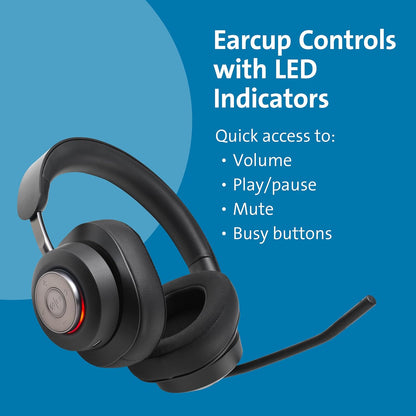 Kensington H3000 Over-Ear Bluetooth Wireless Headset with Microphone, Windows & Mac Compatible Head Set with Mic, Noise Cancelling Computer Headphones with USB-C Charging Cable & Carry Case (K83452WW