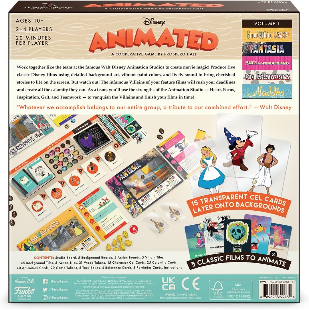 Funko Games Disney Animated Game | Ages 10+ | 2-4 Players | 20 Minutes Playing Time | Cooperative Gameplay | Family Games for Teens and Adults, Board Game for Game Night