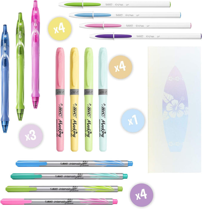 BIC Pastel Dream Kit, Set Cancelleria Scuola con Penne a Sfera BIC Cristal, Penne Gel Quick-Dry, Pennarelli Punta Media Intensity, Evidenziatori Pastello, Agenda, Idea Regalo
