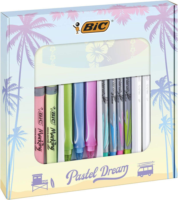 BIC Pastel Dream Kit, Set Cancelleria Scuola con Penne a Sfera BIC Cristal, Penne Gel Quick-Dry, Pennarelli Punta Media Intensity, Evidenziatori Pastello, Agenda, Idea Regalo