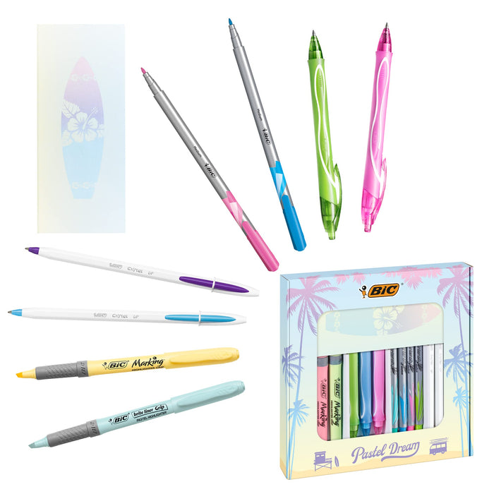 BIC Pastel Dream Kit, Set Cancelleria Scuola con Penne a Sfera BIC Cristal, Penne Gel Quick-Dry, Pennarelli Punta Media Intensity, Evidenziatori Pastello, Agenda, Idea Regalo