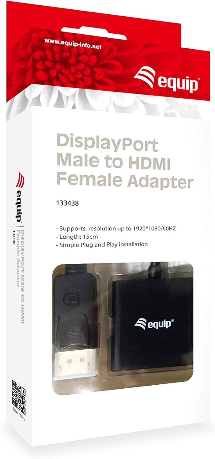 Equip DisplayPort zu HDMI Adapter – Kabel Interface/Gender Adapter (Displayport, HDMI, Männlich/weiblich, Schwarz, 1920 X 1080 Pixel