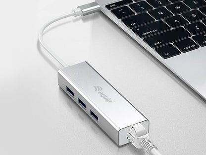 Equip 133481 USB-C to 3-Port USB Hub with Gigabit Adapter/Silver