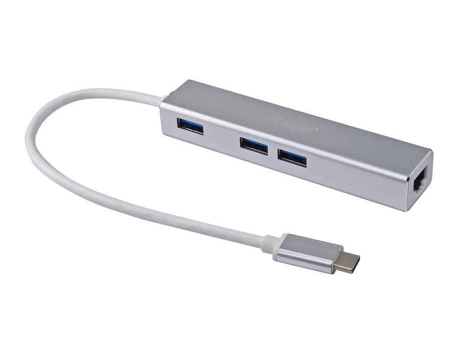 Equip 133481 USB-C to 3-Port USB Hub with Gigabit Adapter/Silver