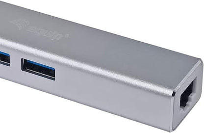 Equip 133481 USB-C to 3-Port USB Hub with Gigabit Adapter/Silver