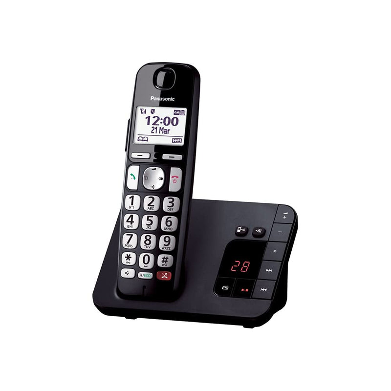 Panasonic KX-TGE260JTB Telefono Cordless, Volume Potenziato, Segreteria Telefonica, Blocco Chiamate, Identificazione Chiamante, Ideale per Anziani, Facile da Usare Con Segreteria Telefonica