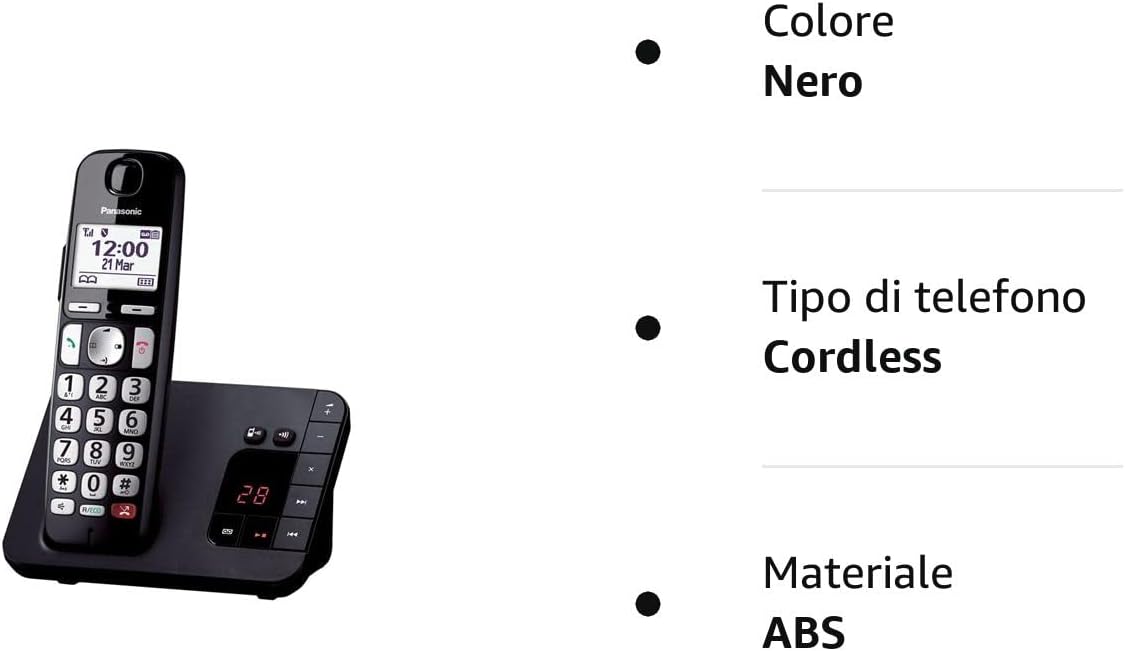 Panasonic KX-TGE260JTB Telefono Cordless, Volume Potenziato, Segreteria Telefonica, Blocco Chiamate, Identificazione Chiamante, Ideale per Anziani, Facile da Usare Con Segreteria Telefonica