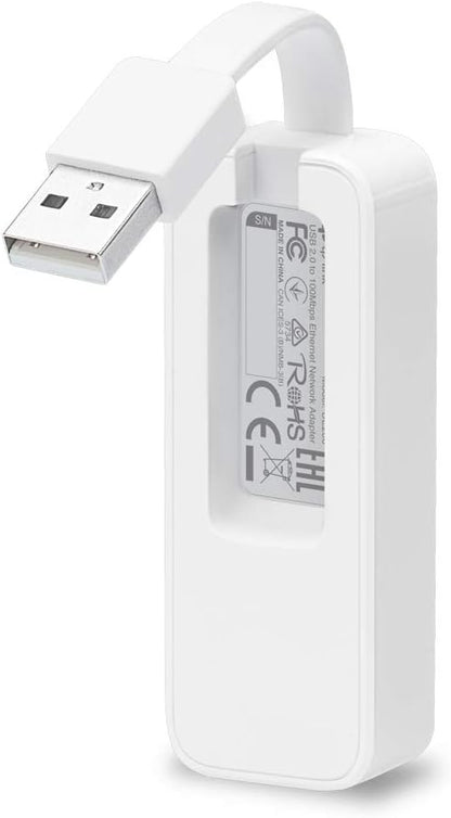 TP-Link UE200 USB 2.0 to Ethernet Adapter, USB 2.0 Port, RJ45 Port 10/100Mbps, Plug & Play, Compact and Portable Design, Fast and Stable Data Connection, Windows, MAC OS, Linux OS