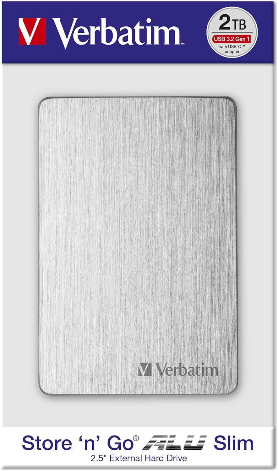 Verbatim Store 'n' Go ALU Slim, 2 TB, Silber, Externe Festplatte, USB 3.2 GEN 1, Festplatte extern aus Aluminium, für Windows & Mac OS X, tragbare Festplatte, USB Festplatte 2 TB Silber