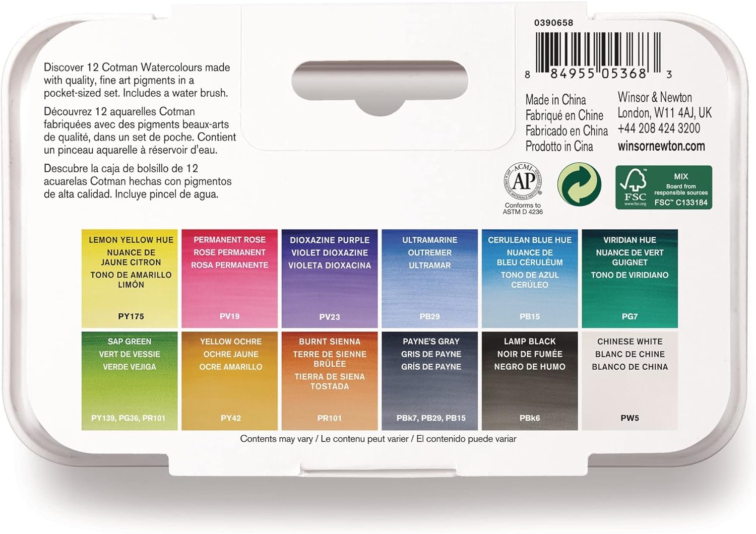 Winsor & Newton, Cotman Watercolour, 'Water Brush Pocket Set' , 12 x Half Pans + 1 x Water Brush 14 Piece Set Single