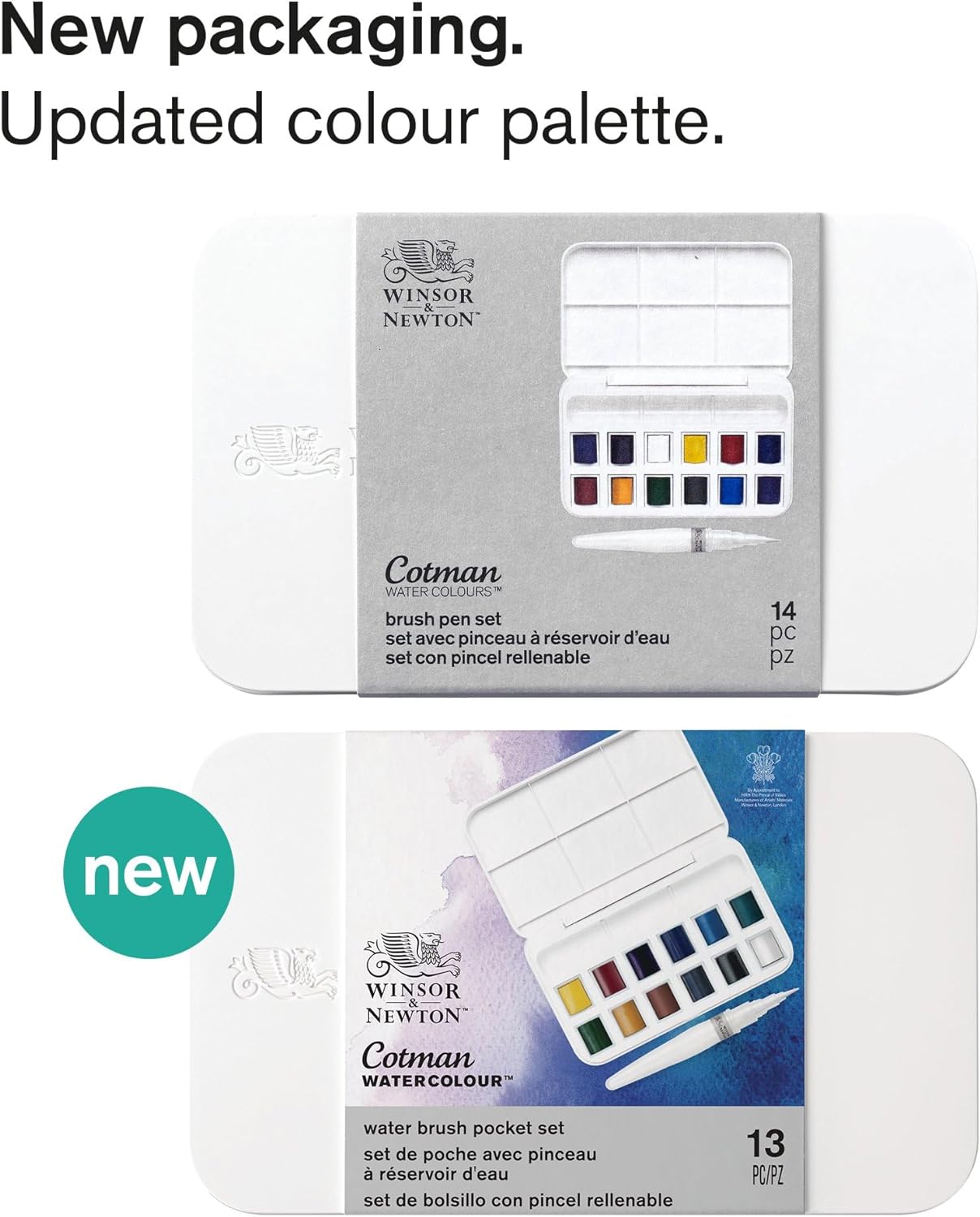 Winsor & Newton, Cotman Watercolour, 'Water Brush Pocket Set' , 12 x Half Pans + 1 x Water Brush 14 Piece Set Single