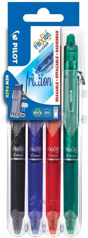 Pilot Pen 2270SG4 FriXion Clicker, Refill M 0.7 mm, Set of 4, Black, Red, Blue and Green